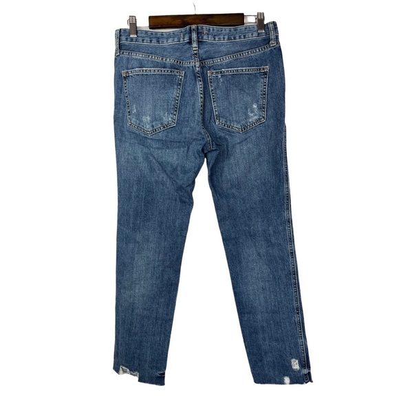 Free People We the Free Medium Wash Distressed Raw Hem Straight Leg Jeans 26 - Picture 3 of 5